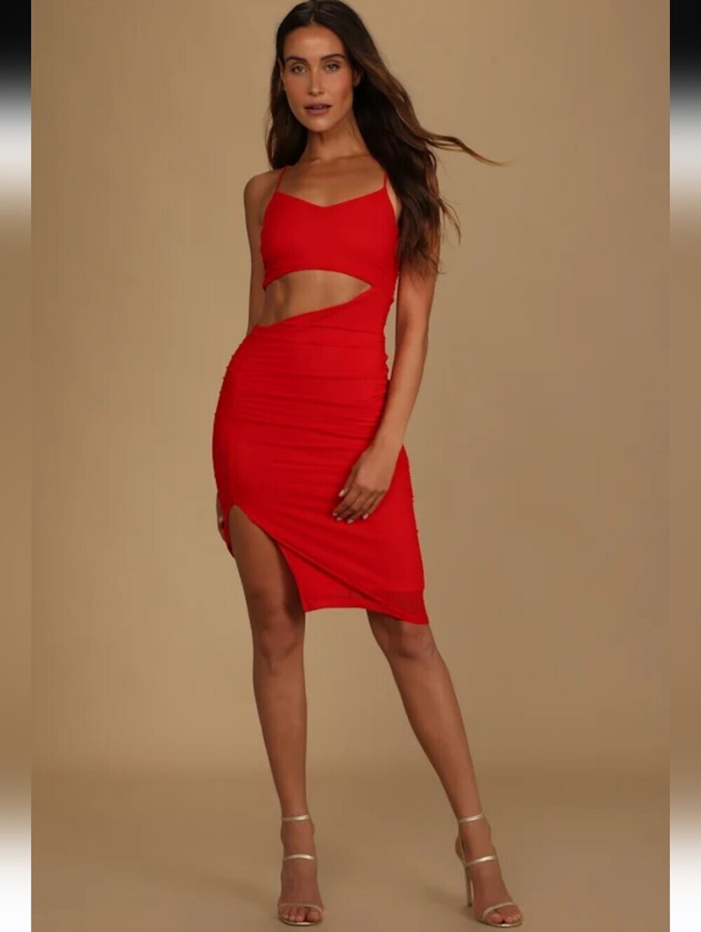 Lulus Cutting Loose Red Ruched Cutout Bodycom Dress Size Small